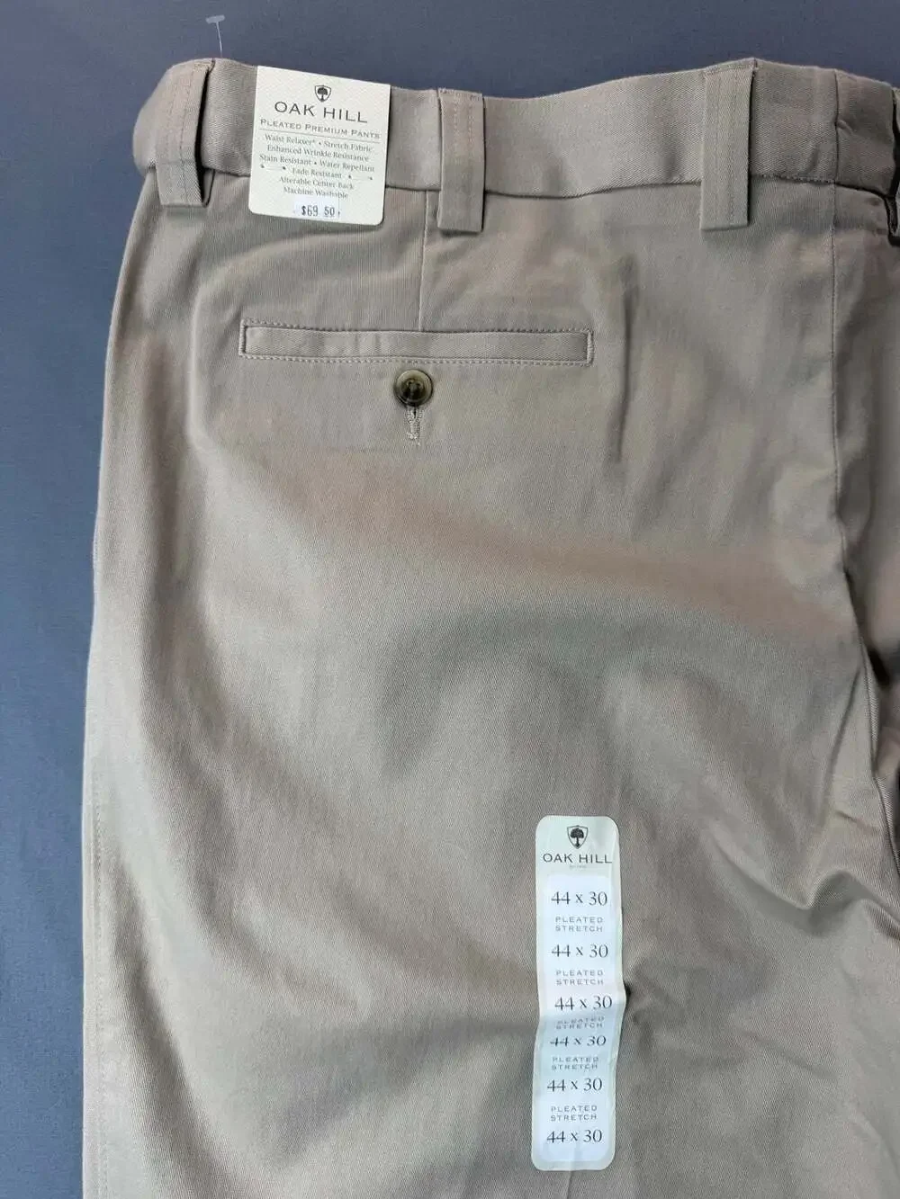 Oak Hill Pleated Premium Pants Men's 44x30 Khaki Chino Dress Pants New with Tags